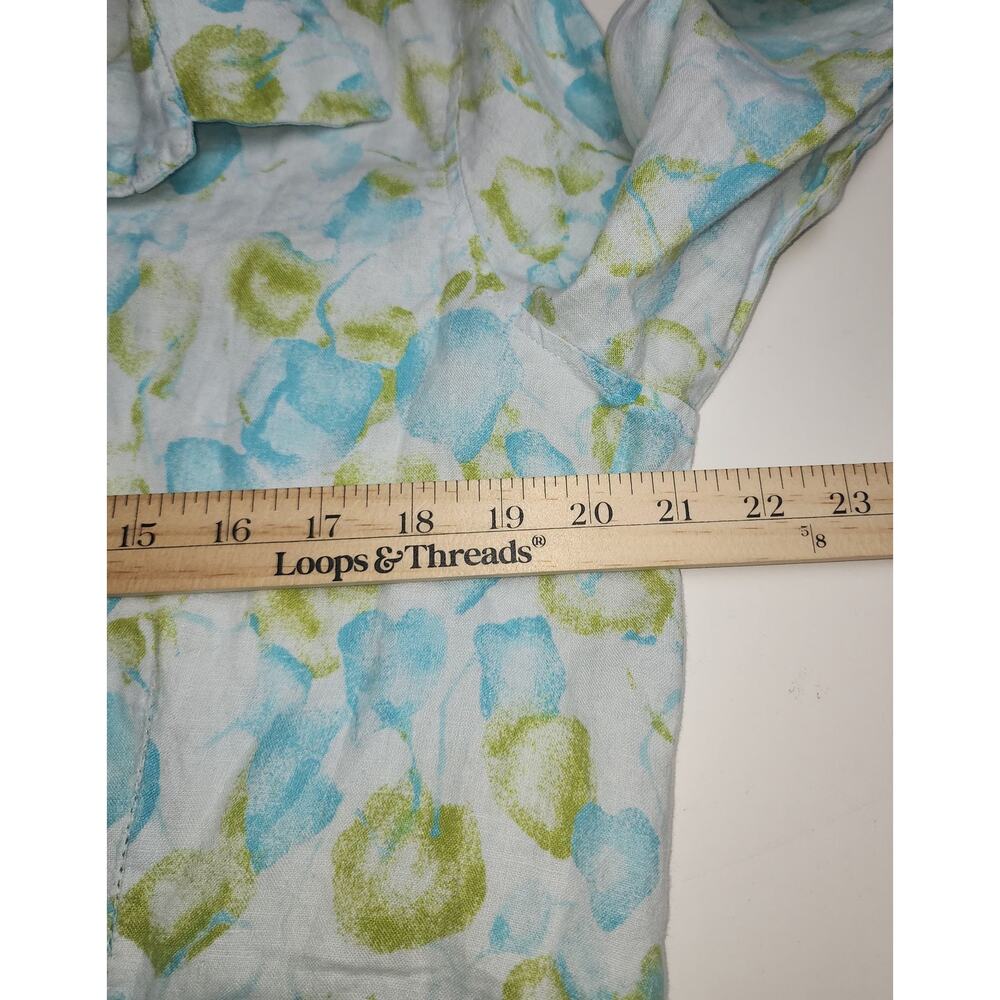 J Jill Top Women M 100% Linen tassel watercolor leaf peasant floral spring fairy - Picture 12 of 15